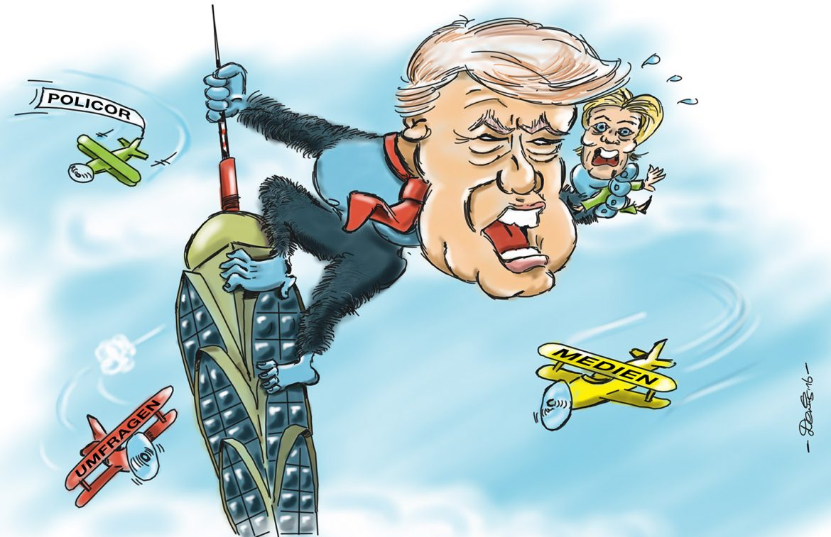 Karikatur Trump Clinton King Kong